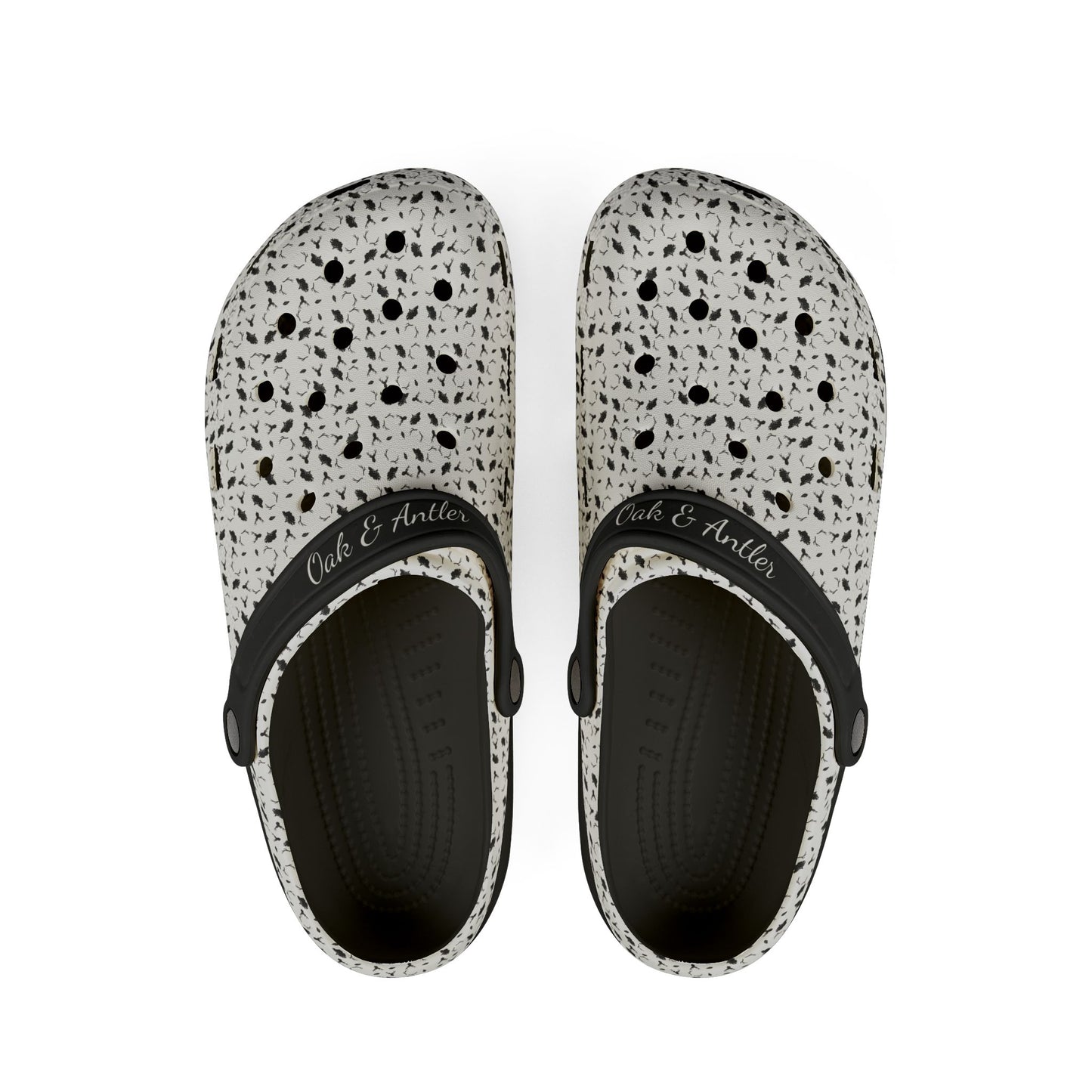 Oak and Antler Comfort Clogs – White Woodland Pattern