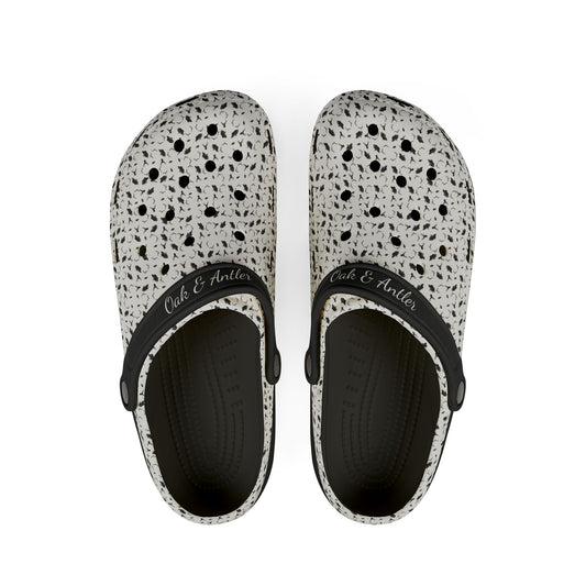 Oak and Antler Comfort Clogs – White Woodland Pattern