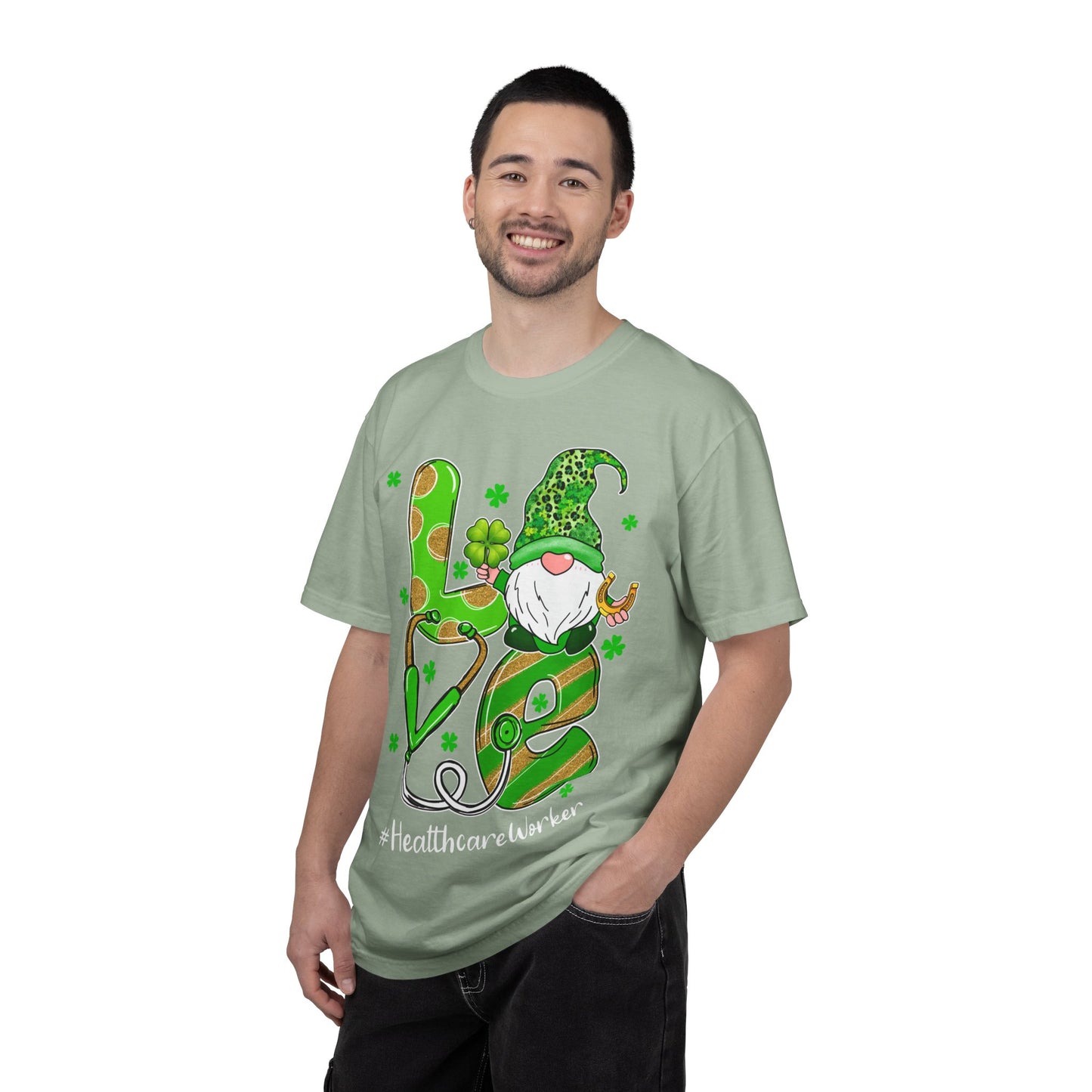 Love Healthcare Worker Shamrock Gnome Shirt – St Patrick’s Day Medical Tee