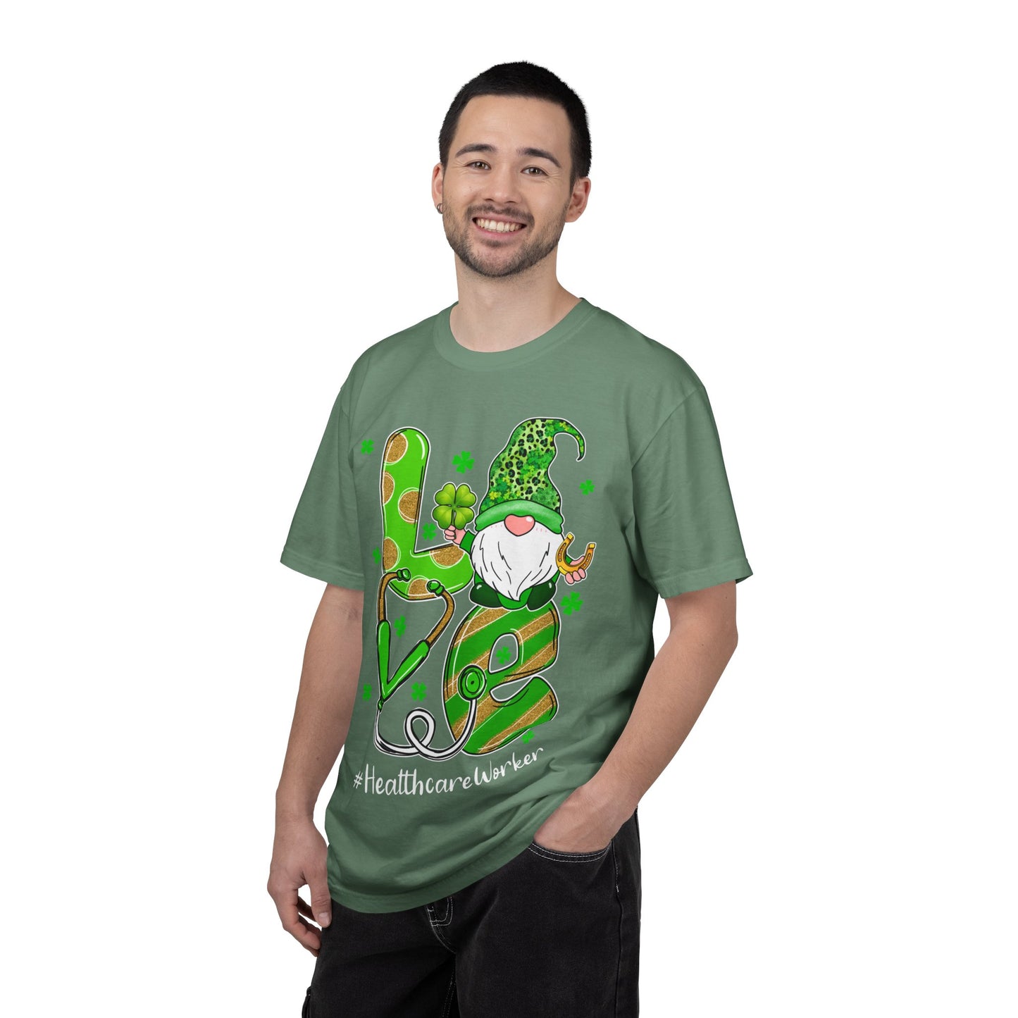 Love Healthcare Worker Shamrock Gnome Shirt – St Patrick’s Day Medical Tee